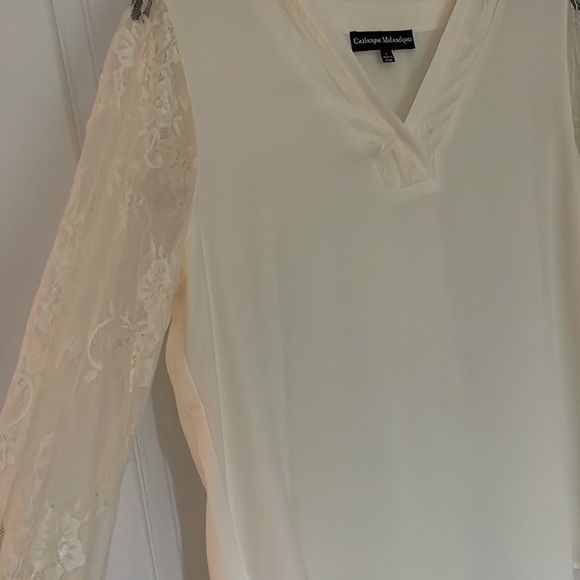 Catherine Malandrino Cream Lace/Silk like blouse in size large - Picture 3 of 8
